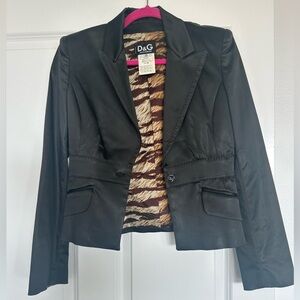 Dolce & Gabbana D&G Black Satin Blazer Animal Print Lining IT size 28 approx US4